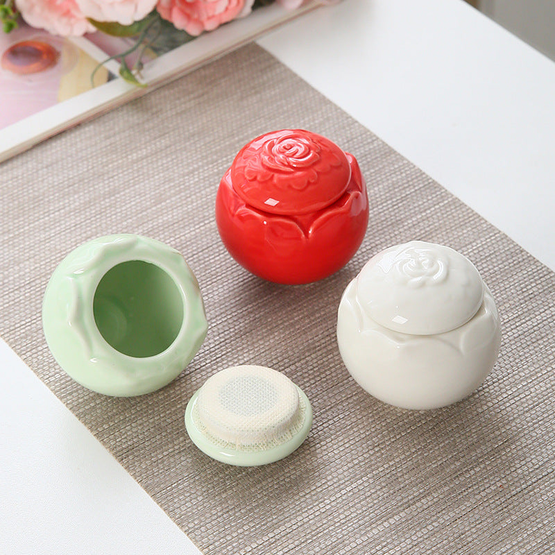 Pastel Ceramic Rose Jewelry Holder